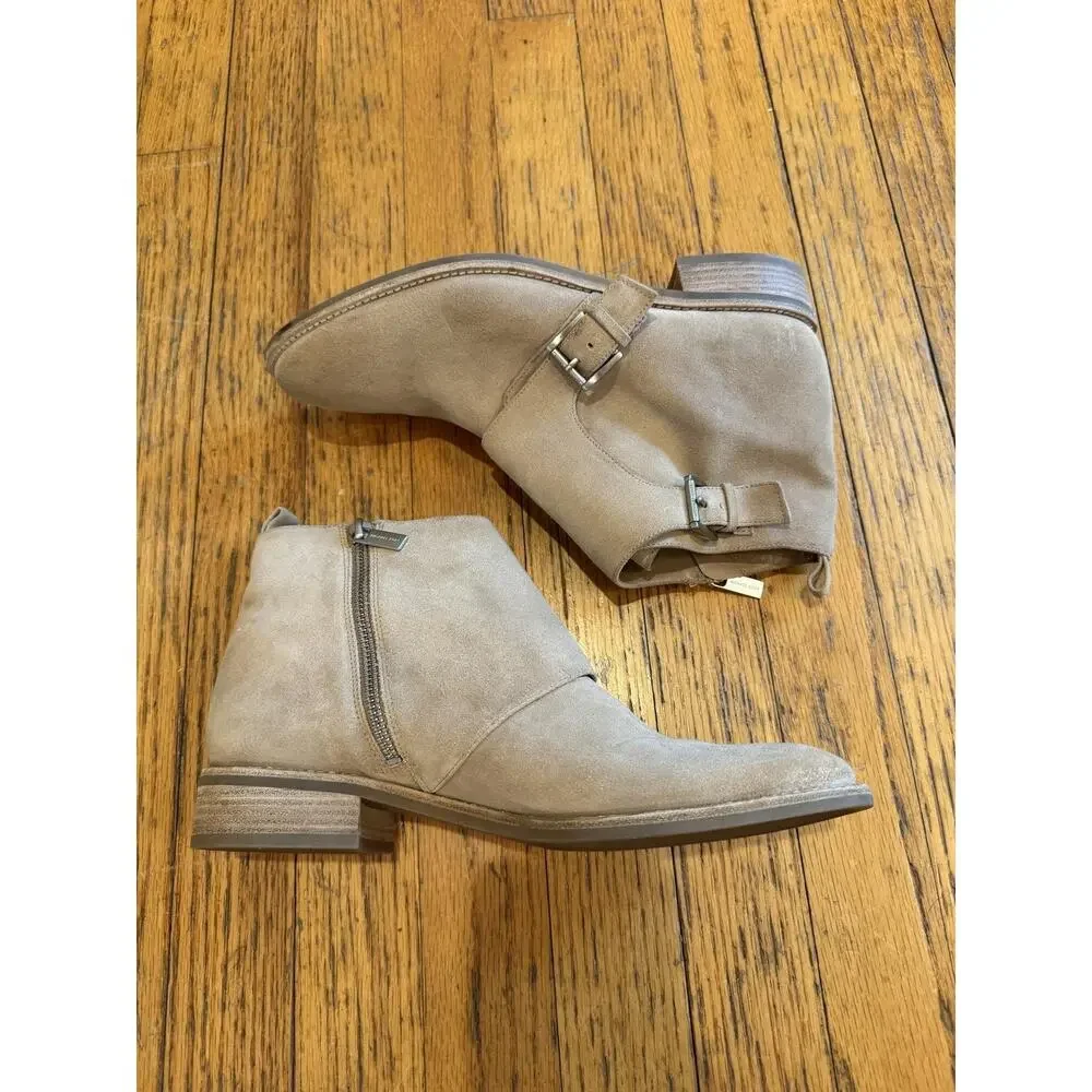 Michael Kors Boots Womens Size 8.5 Beige Suede Ankle Booties Zip Buckle Low Heel